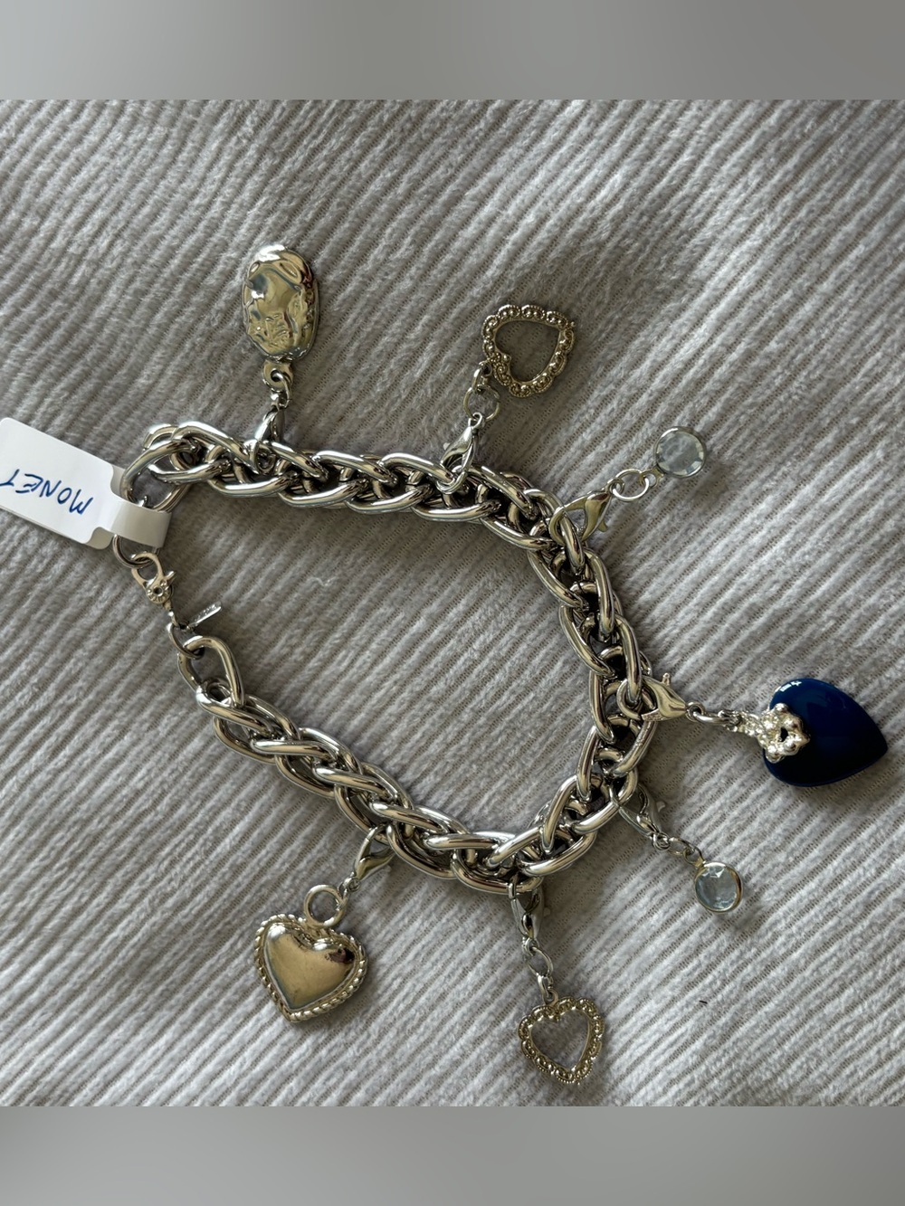 Silver Heart Charm Bracelet with Blue Enamel Heart